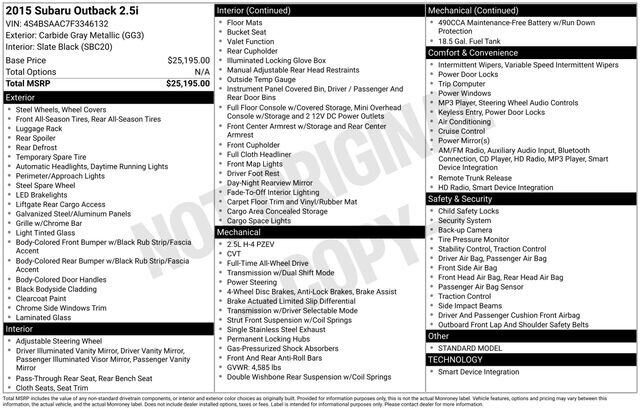
								2015 Subaru Outback 2.5i full									