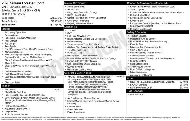 
								2020 Subaru Forester Sport w/ Apple Car Play full									