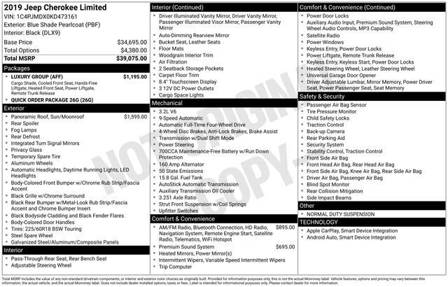 
								2019 Jeep Cherokee Limited w/ Apple Car Play and Navigation full									