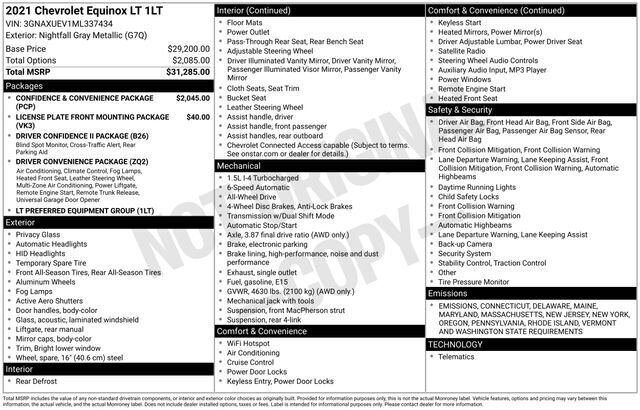 
								2021 Chevrolet Equinox LT w/ Apple Car Play full									