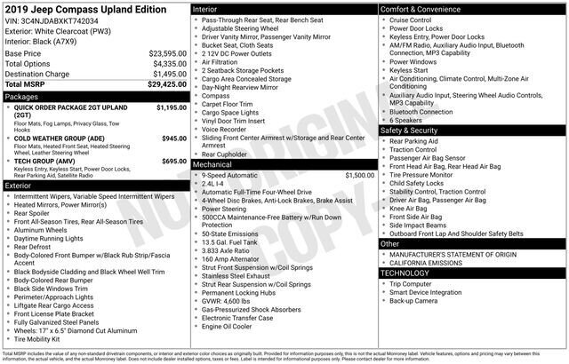 
								2019 Jeep Compass Sport w/ Apple Car Play full									