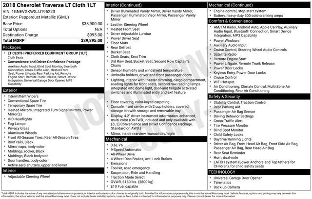 
								2018 Chevrolet Traverse LT w/ Apple Car Play full									